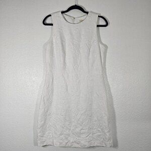 Michael Kors Linen Floral Dress Size 6 White Embroidered Coastal Grandma Preppy
